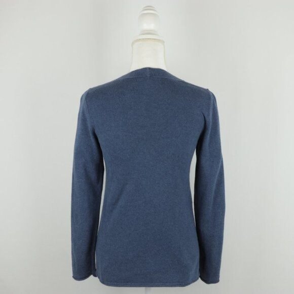 Eddie Bauer Women's Small Blue Cotton Blend V-Neck Tight Knit Sweater - Picture 3 of 6